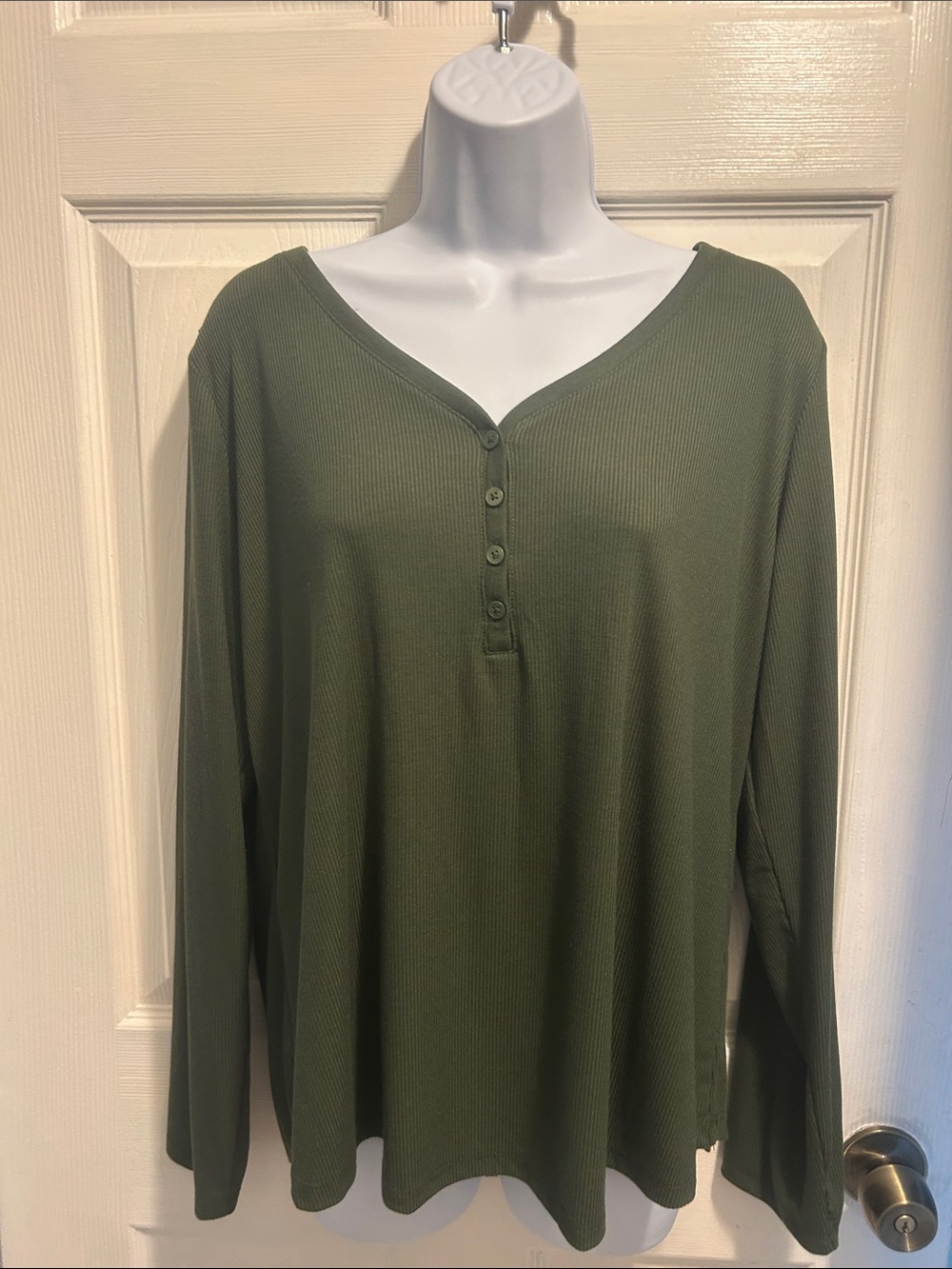 a.n.a Olive Green Long-Sleeve Henley Top